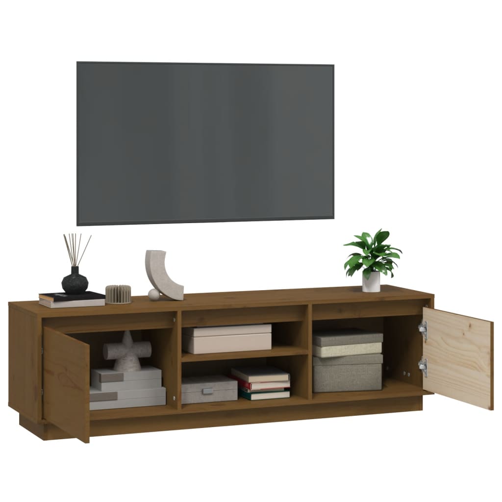 Mézbarna tömör fenyőfa tv-szekrény 140 x 35 x 40 cm