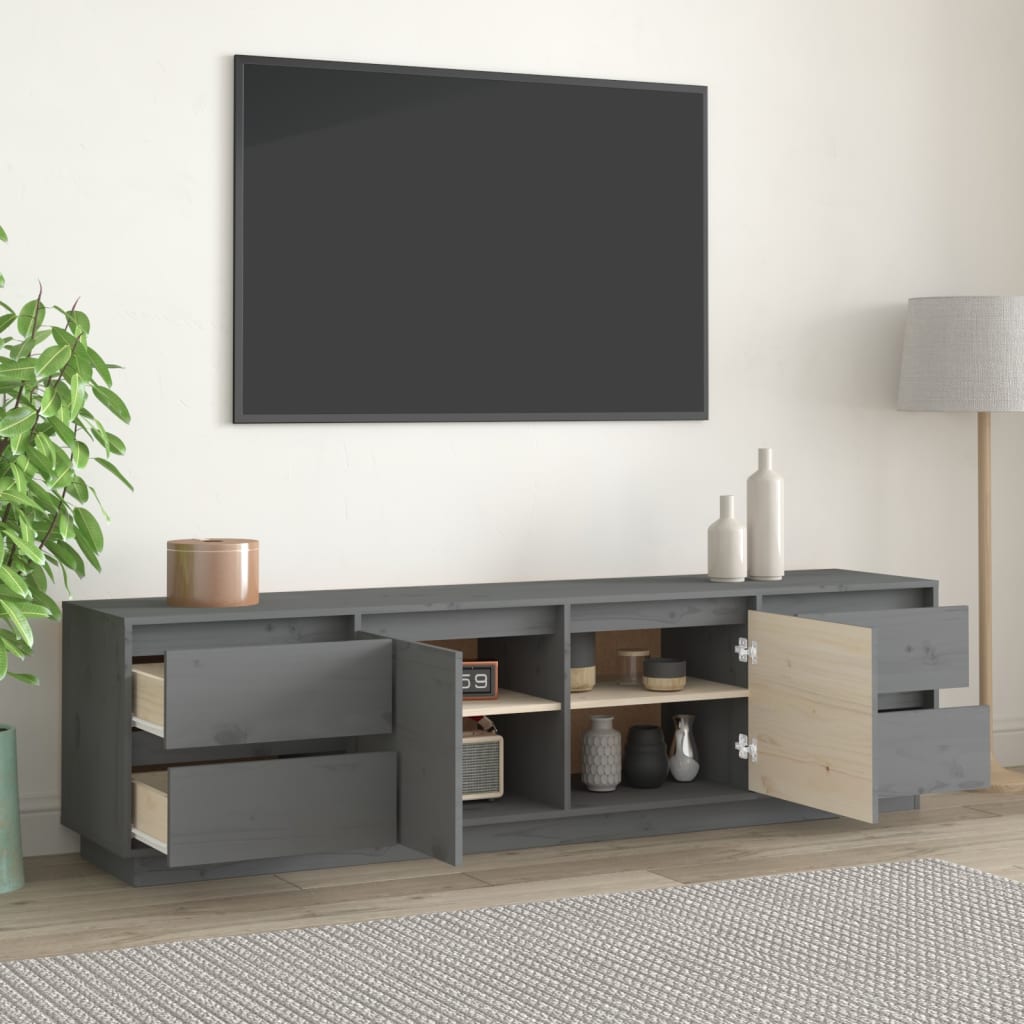 Szürke tömör fenyőfa tv-szekrény 176 x 37 x 47,5 cm
