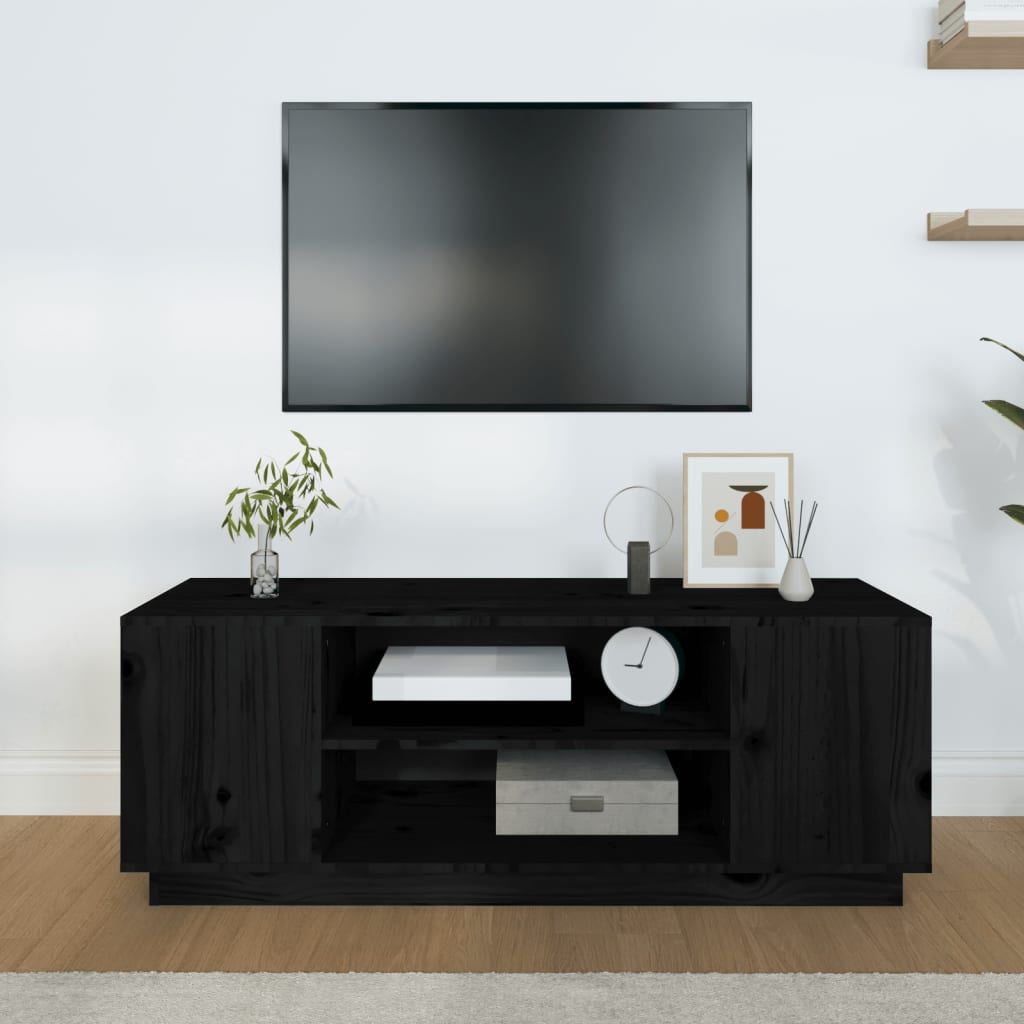 Fekete tömör fenyőfa tv-szekrény 110x35x40,5 cm Fekete tömör fenyőfa tv-szekrény 110x35x40,5 cm