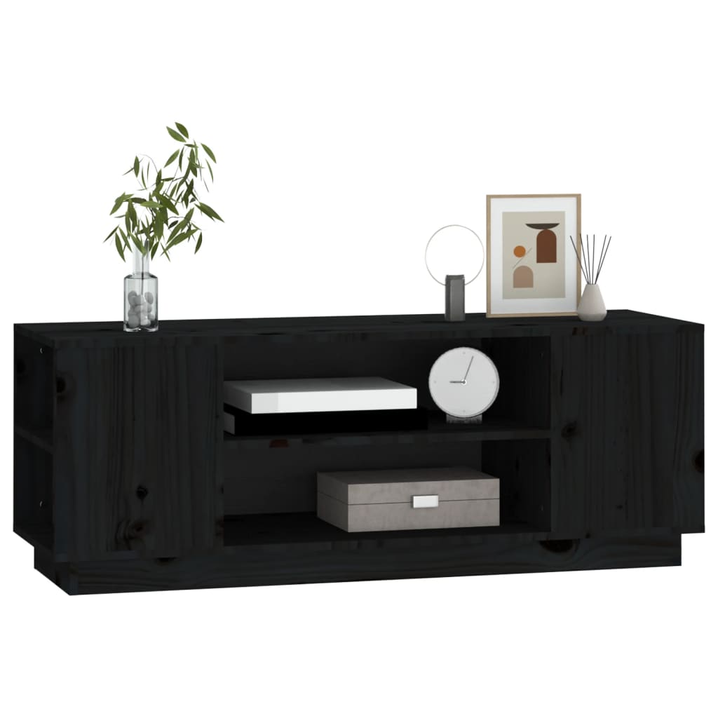 Fekete tömör fenyőfa tv-szekrény 110x35x40,5 cm Fekete tömör fenyőfa tv-szekrény 110x35x40,5 cm