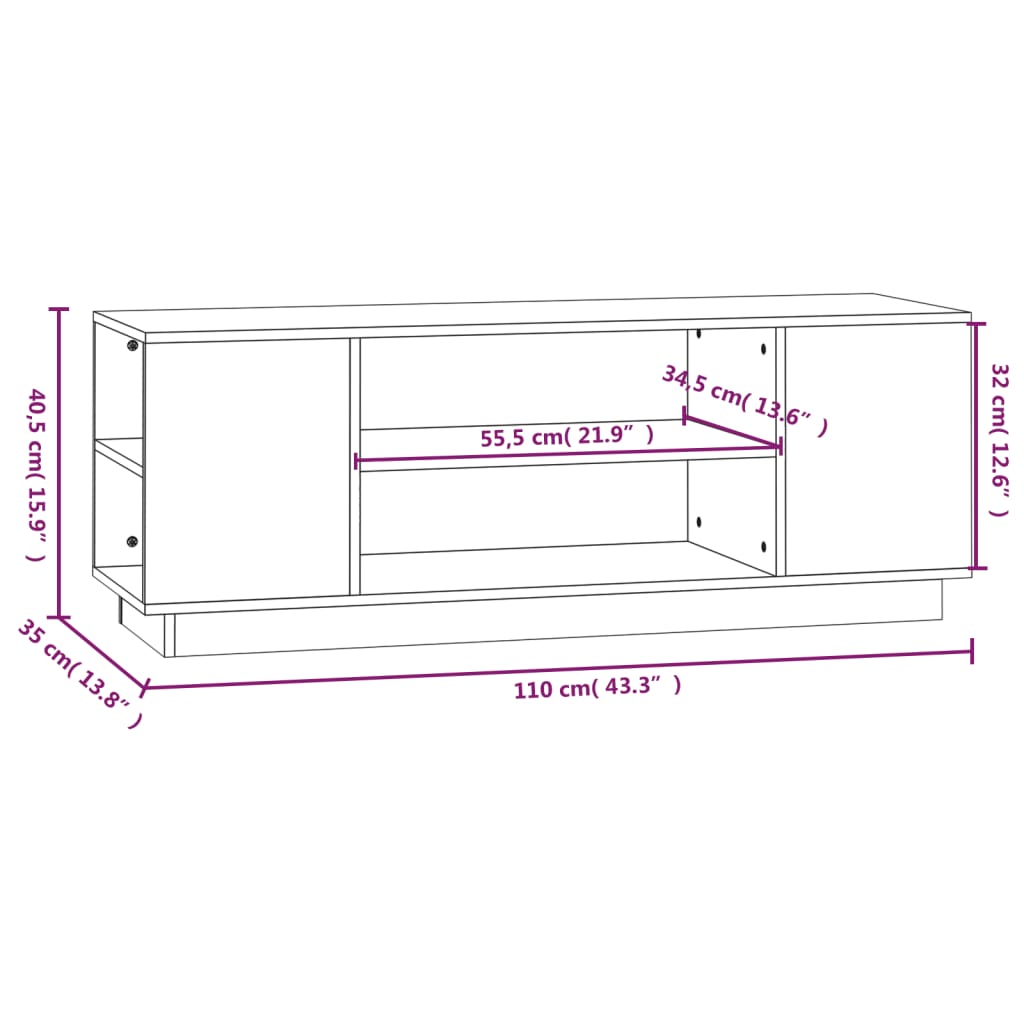 Fekete tömör fenyőfa tv-szekrény 110x35x40,5 cm Fekete tömör fenyőfa tv-szekrény 110x35x40,5 cm