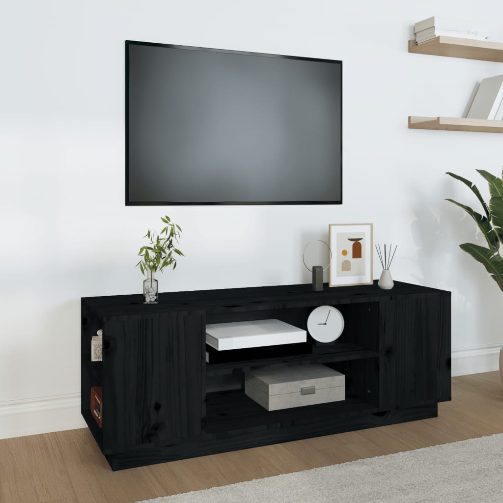 Fekete tömör fenyőfa tv-szekrény 110x35x40,5 cm Fekete tömör fenyőfa tv-szekrény 110x35x40,5 cm