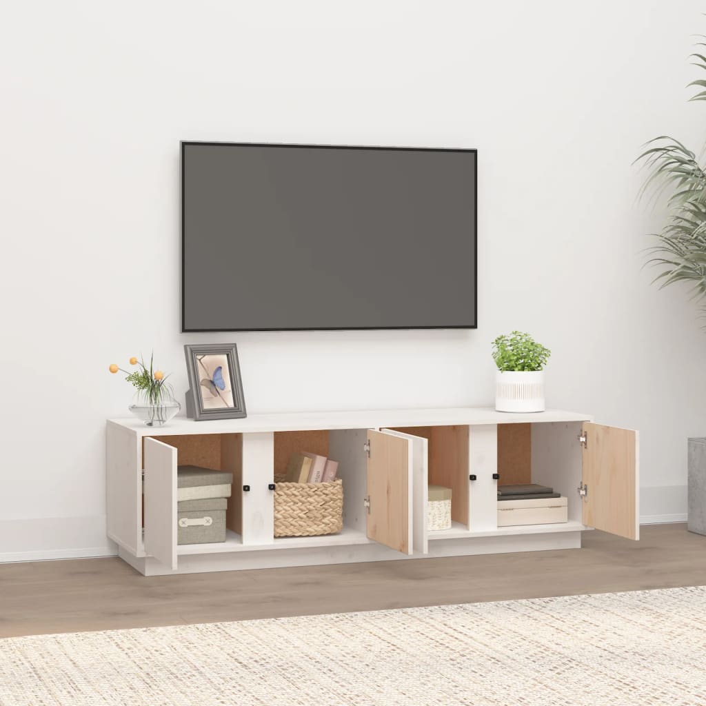 Fehér tömör fenyőfa tv-szekrény 140 x 40 x 40 cm