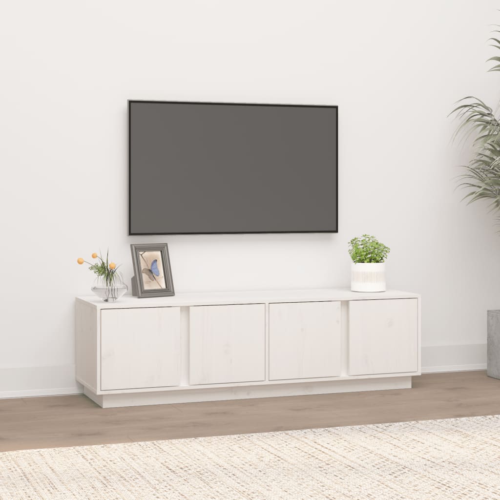 Fehér tömör fenyőfa tv-szekrény 140 x 40 x 40 cm