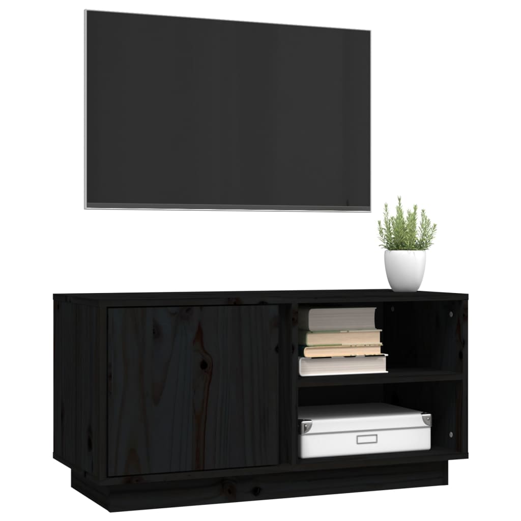 Fekete tömör fenyőfa tv-szekrény 80 x 35 x 40,5 cm Fekete tömör fenyőfa tv-szekrény 80 x 35 x 40,5 cm