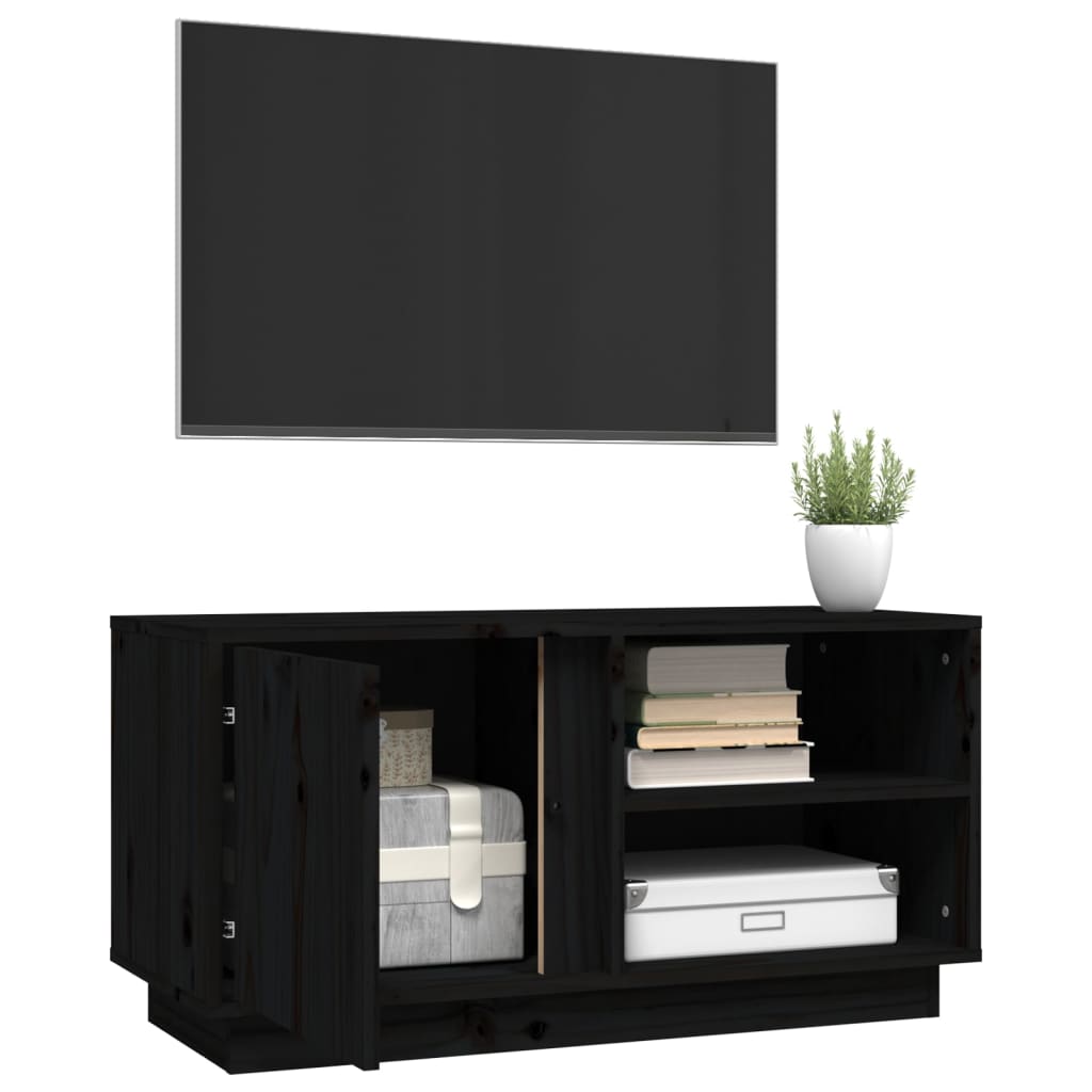 Fekete tömör fenyőfa tv-szekrény 80 x 35 x 40,5 cm Fekete tömör fenyőfa tv-szekrény 80 x 35 x 40,5 cm