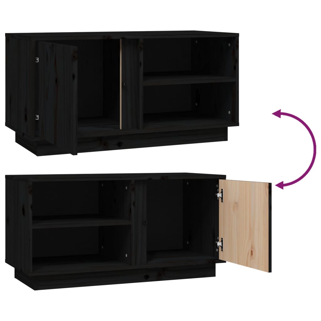 Fekete tömör fenyőfa tv-szekrény 80 x 35 x 40,5 cm Fekete tömör fenyőfa tv-szekrény 80 x 35 x 40,5 cm