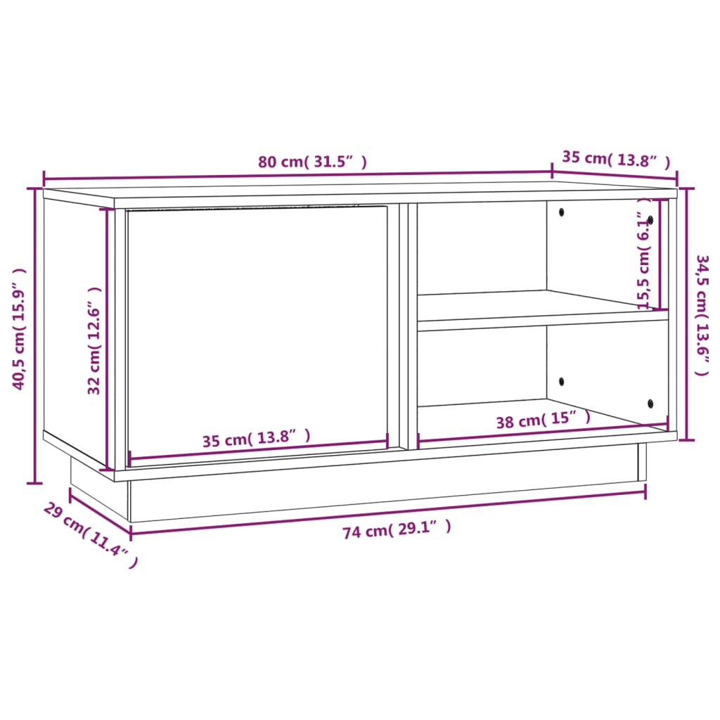 Fekete tömör fenyőfa tv-szekrény 80 x 35 x 40,5 cm Fekete tömör fenyőfa tv-szekrény 80 x 35 x 40,5 cm
