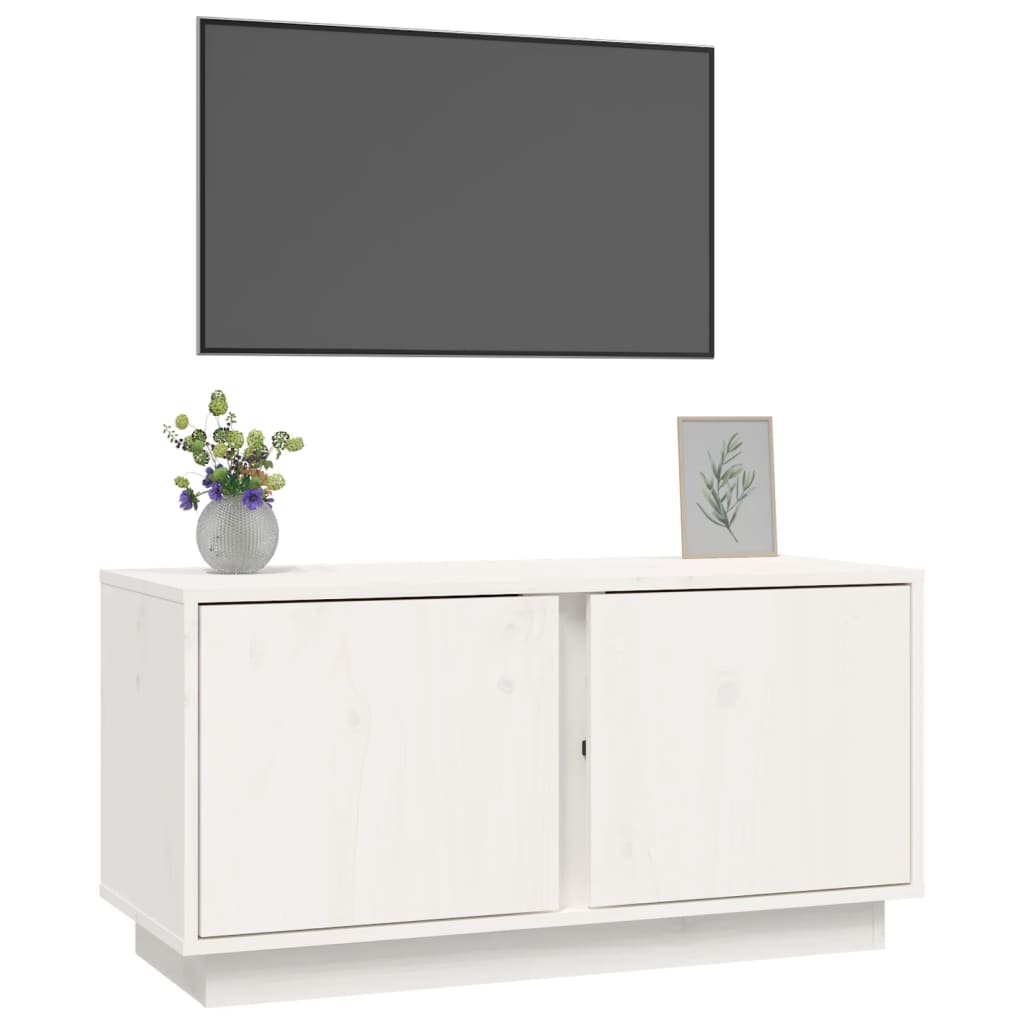 Fehér tömör fenyőfa tv-szekrény 80 x 35 x 40,5 cm