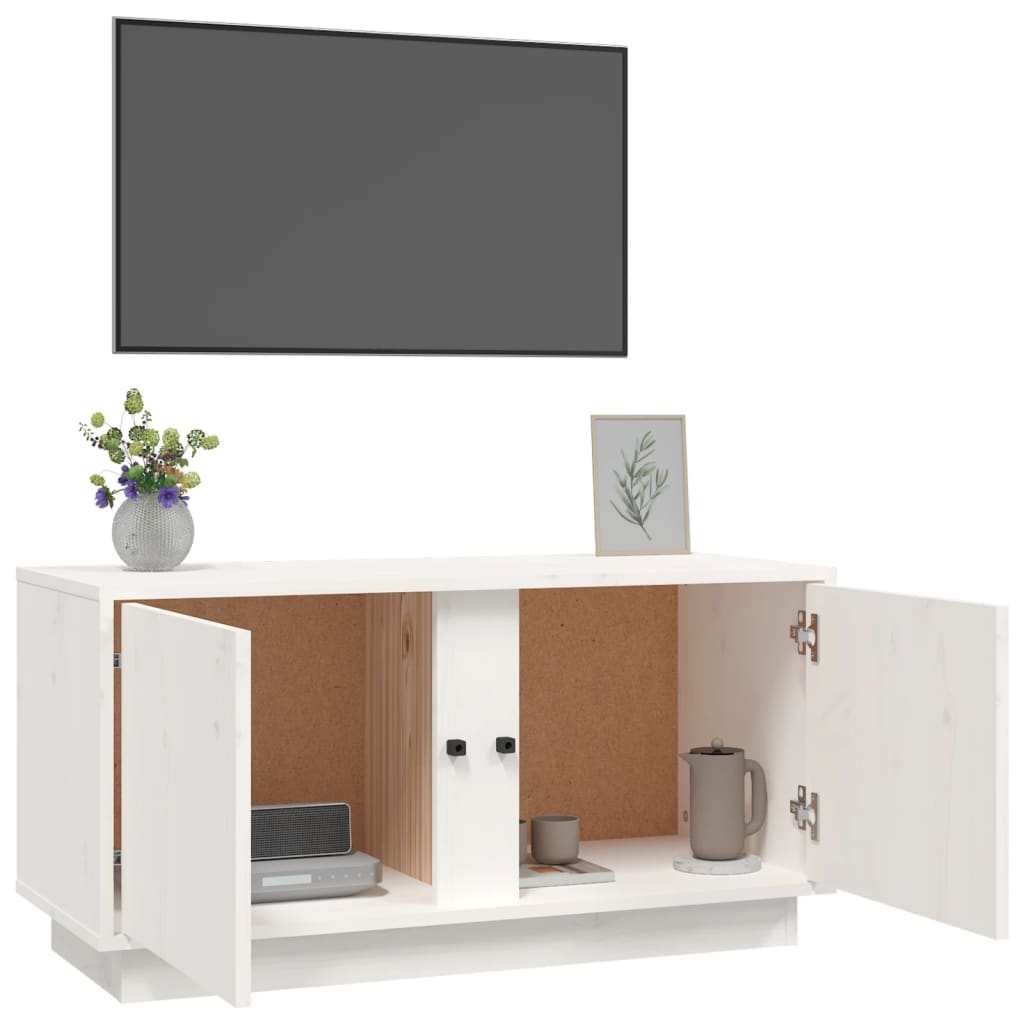 Fehér tömör fenyőfa tv-szekrény 80 x 35 x 40,5 cm