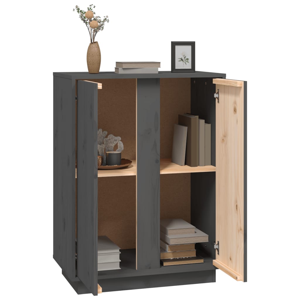 Szürke tömör fenyőfa tálalószekrény 60x35x80 cm