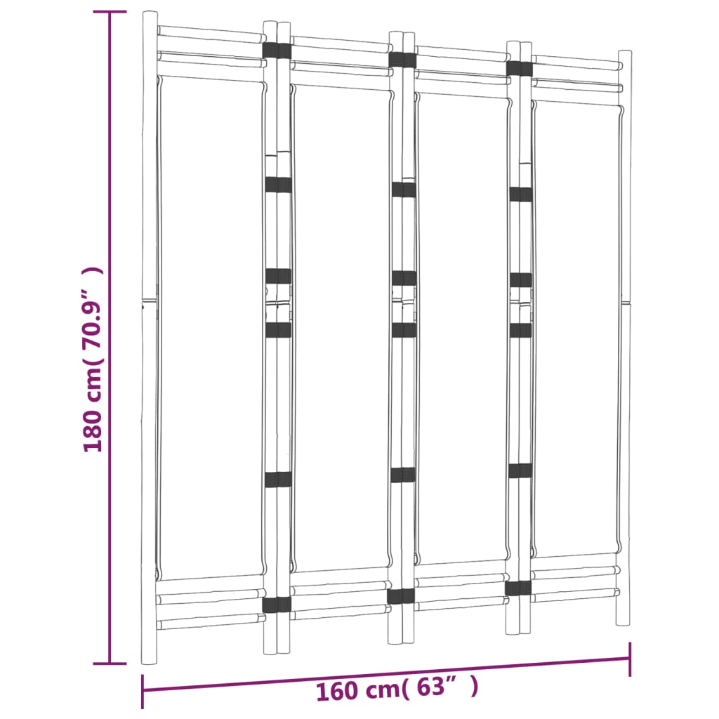 4 paneles összecsukható bambusz és vászon térelválasztó 160 cm 4 paneles összecsukható bambusz és vászon térelválasztó 160 cm