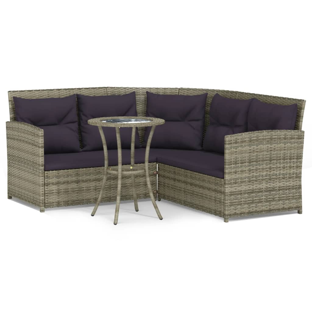 2 részes l-alakú szürke polyrattan kanapészett párnákkal