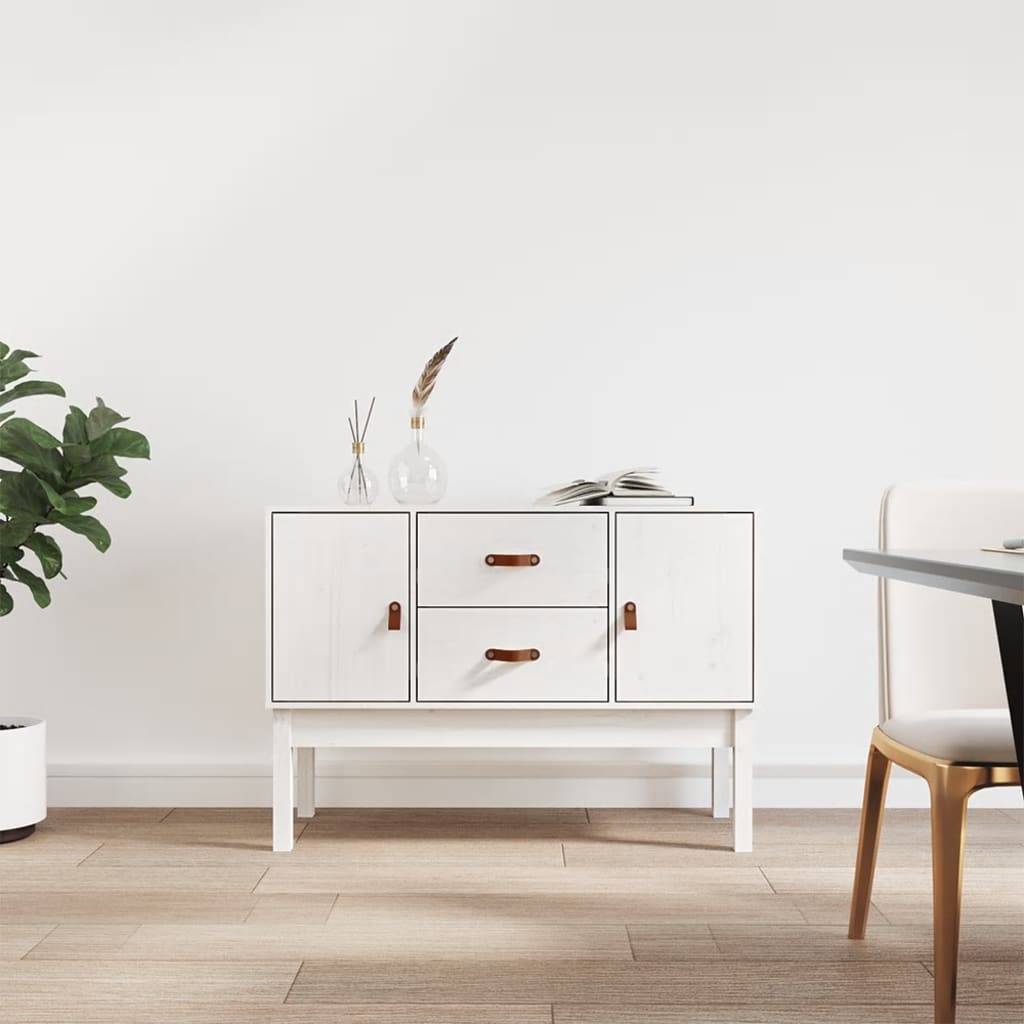Fehér tömör fenyőfa tálalószekrény 110 x 40 x 78 cm