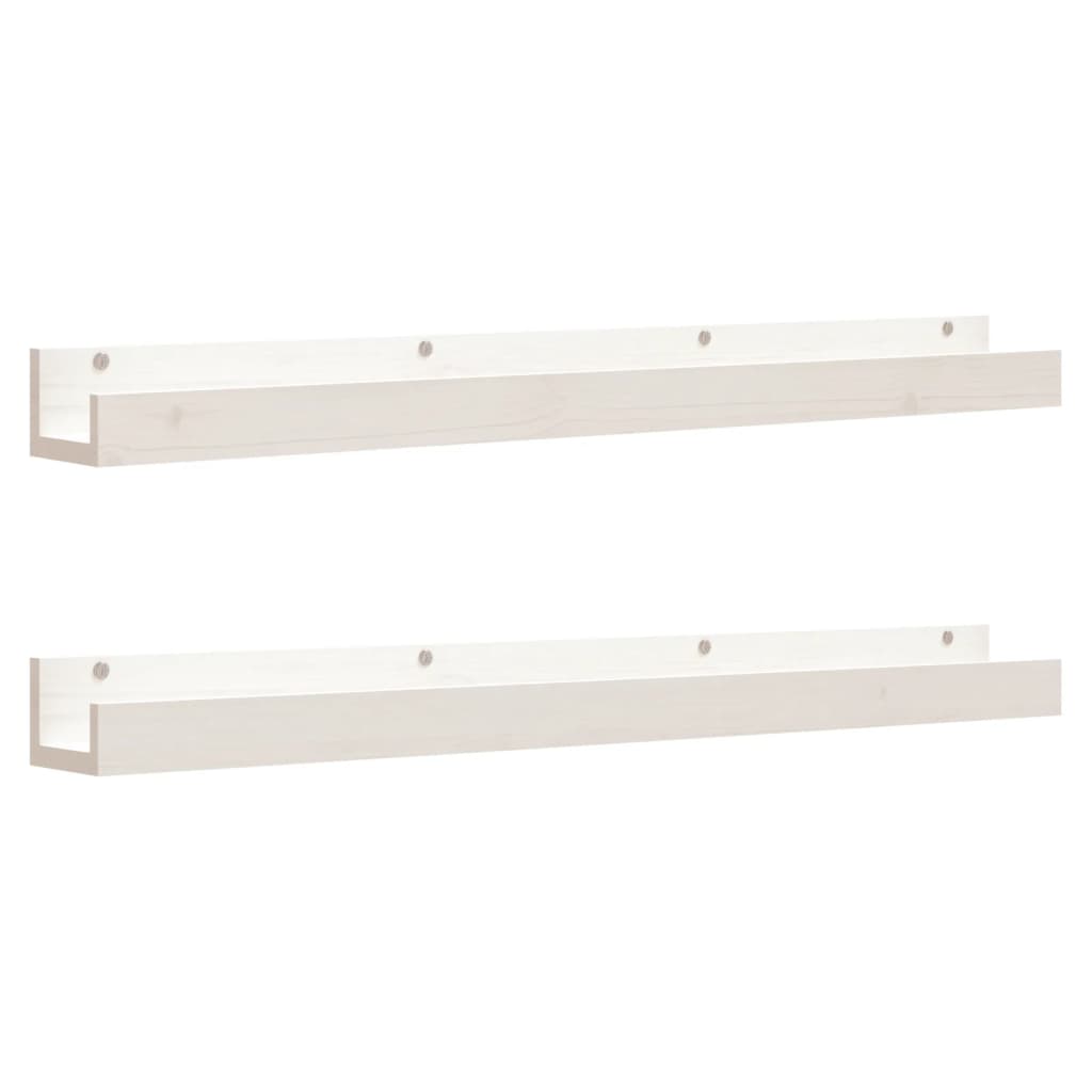 2 db fehér tömör fenyőfa fali polc 110 x 12 x 9 cm