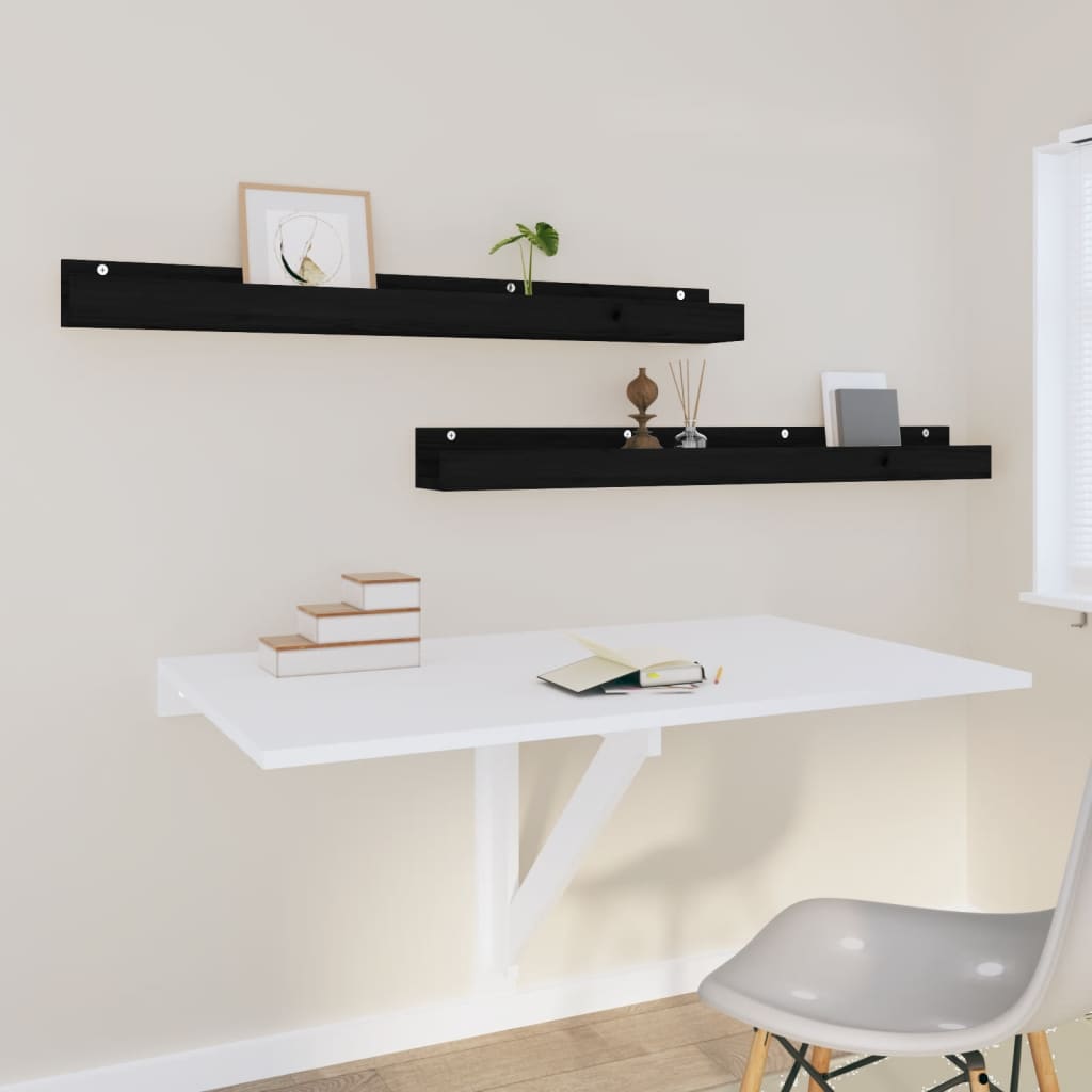 2 db fekete tömör fenyőfa fali polc 110 x 12 x 9 cm