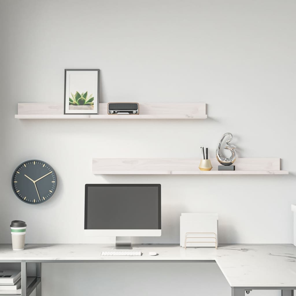 2 db fehér tömör fenyőfa falipolc 110 x 11 x 9 cm