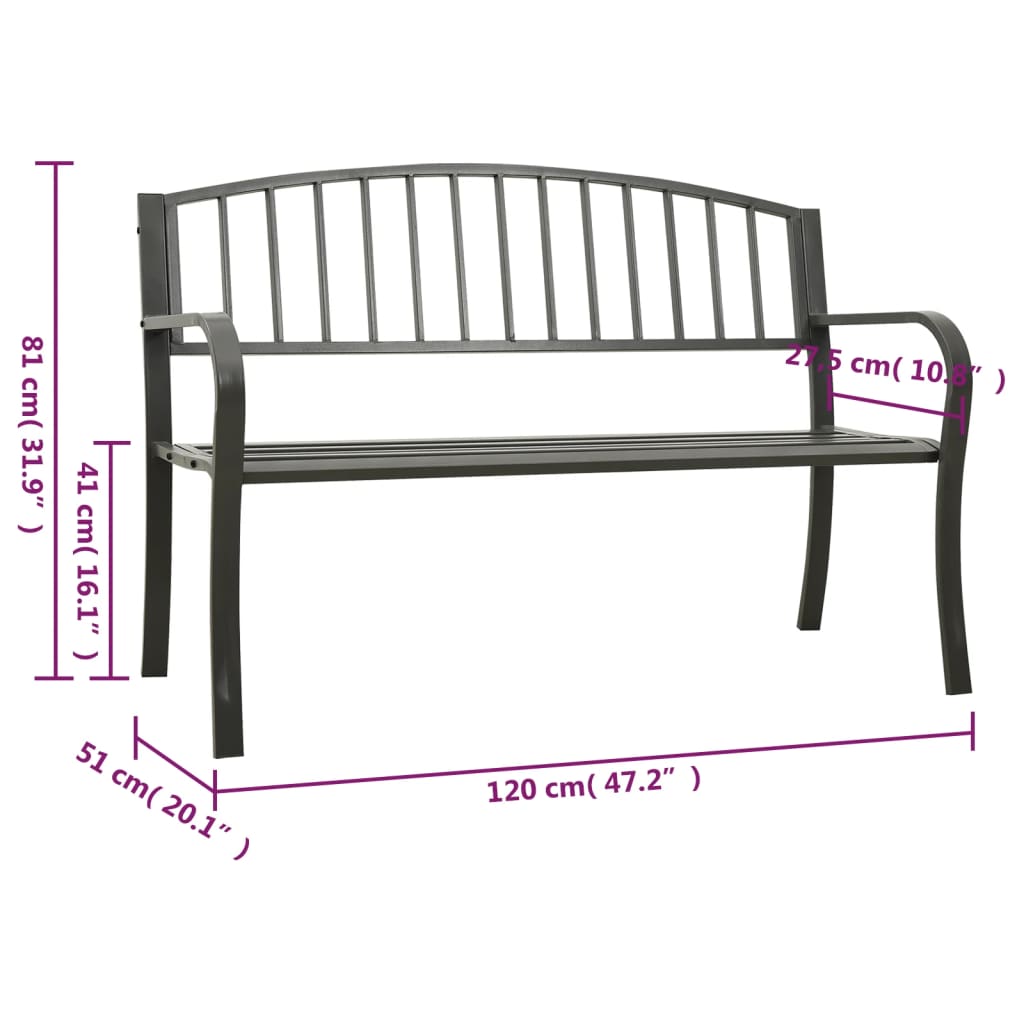 Szürke acél kerti pad 120 cm