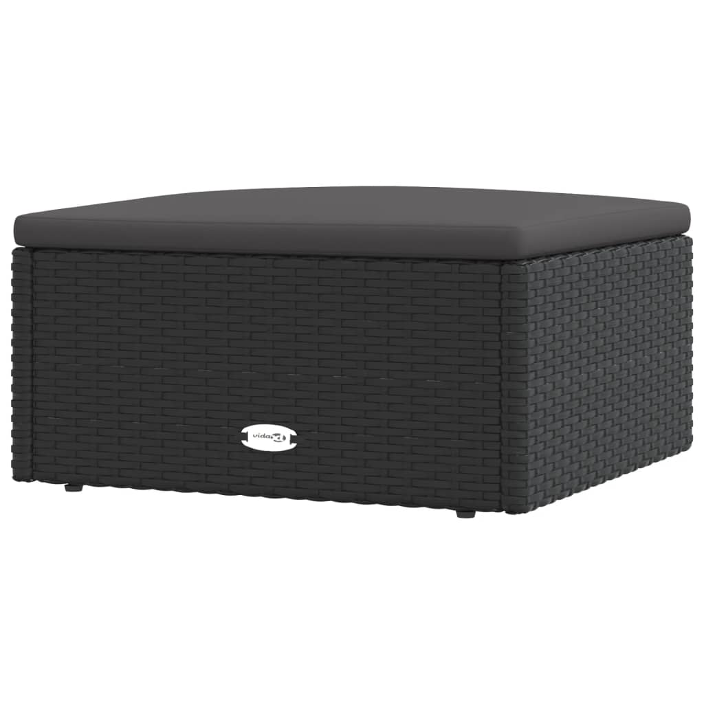 Fekete polyrattan kerti lábtartó párnával