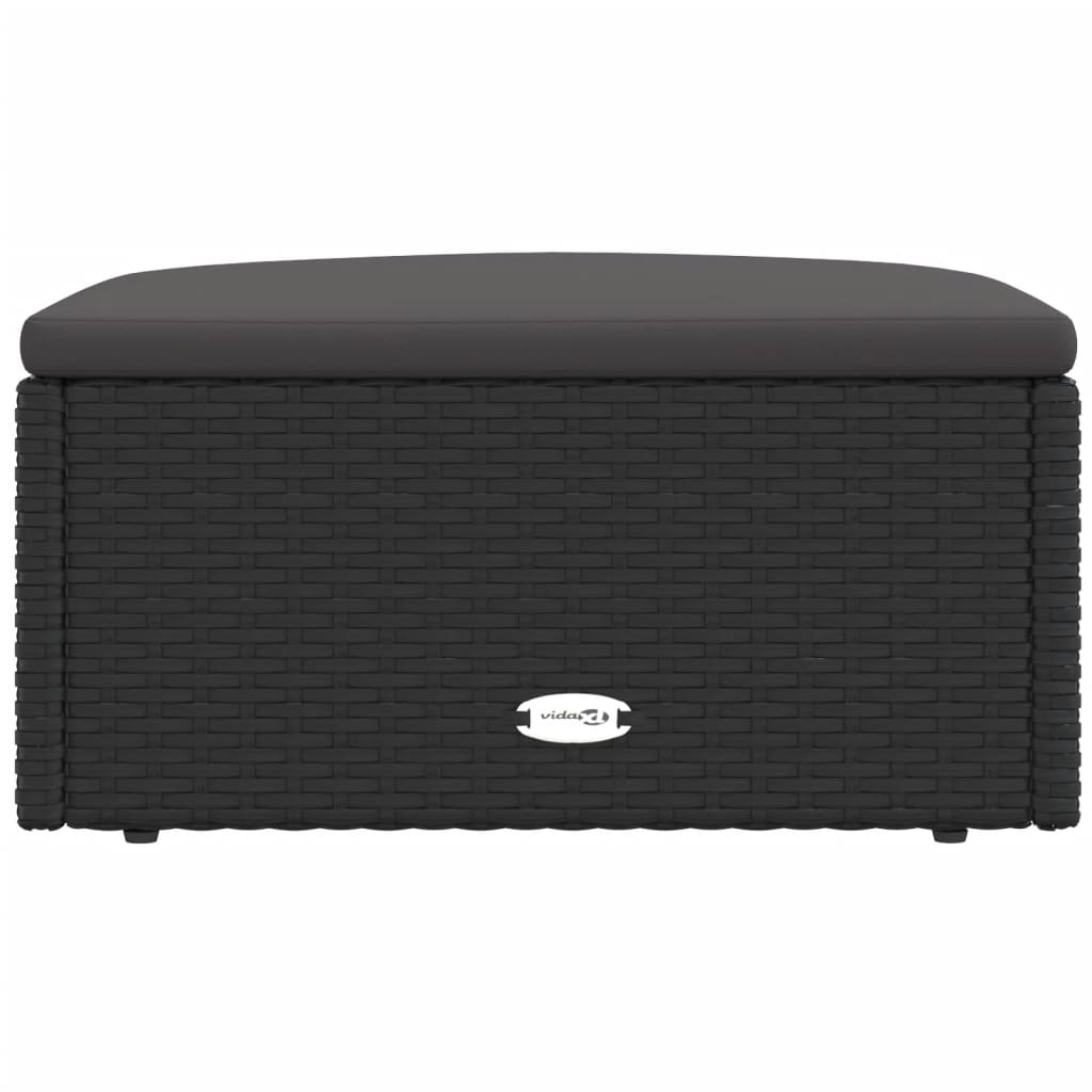 Fekete polyrattan kerti lábtartó párnával