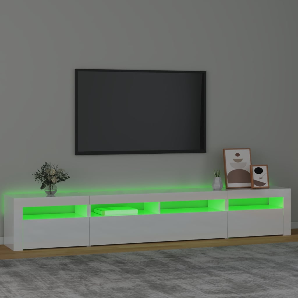 Magasfényű fehér tv-szekrény led lámpákkal 240 x 35 x 40 cm