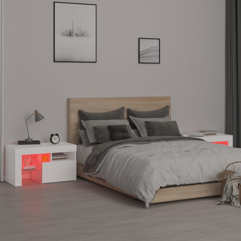 2 db fehér színű led-lámpás éjjeliszekrény 70x36,5x40 cm 2 db fehér színű led-lámpás éjjeliszekrény 70x36,5x40 cm