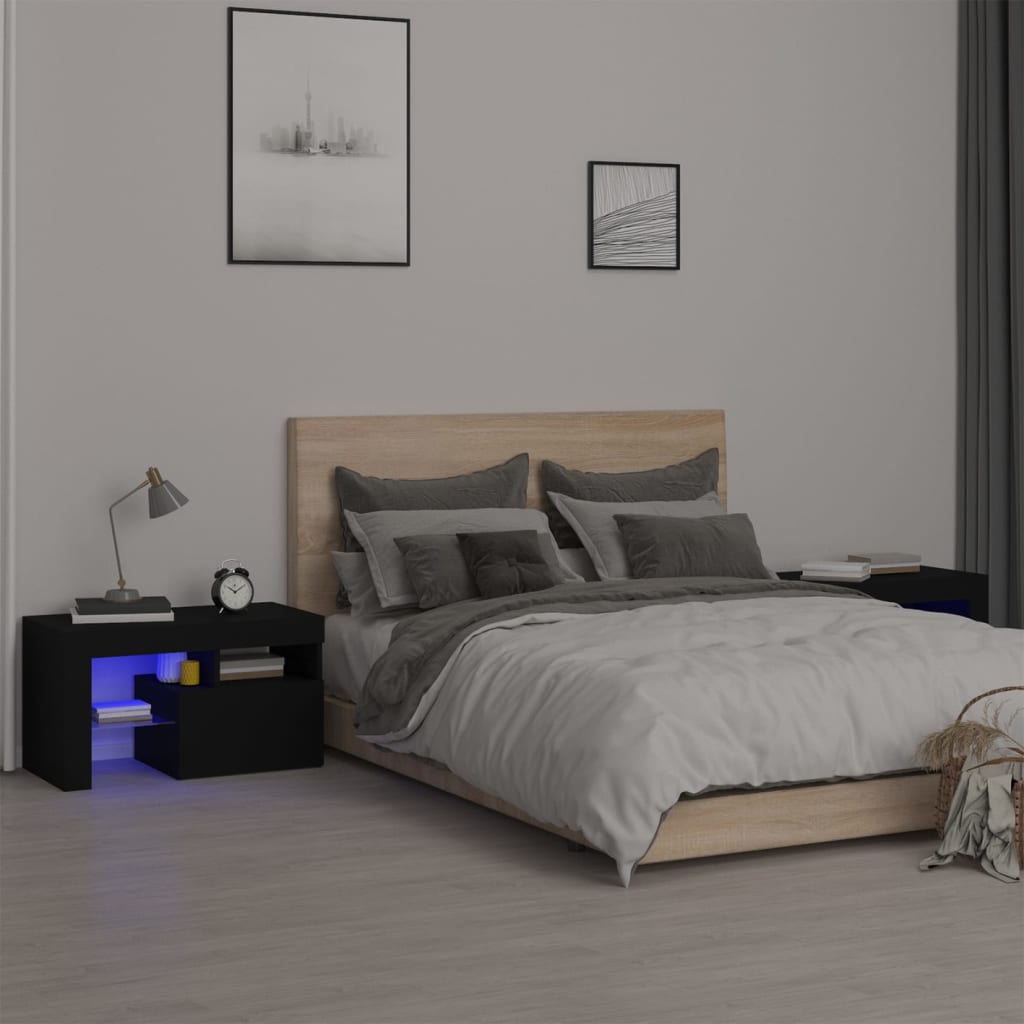 2 db fekete színű led-lámpás éjjeliszekrény 70x36,5x40 cm