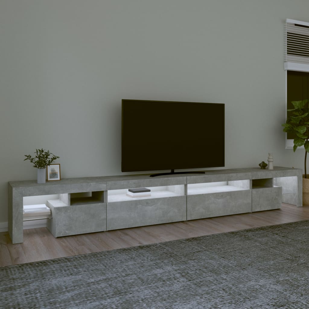 Betonszürke tv-szekrény led-lámpákkal 290x36,5x40 cm Betonszürke tv-szekrény led-lámpákkal 290x36,5x40 cm