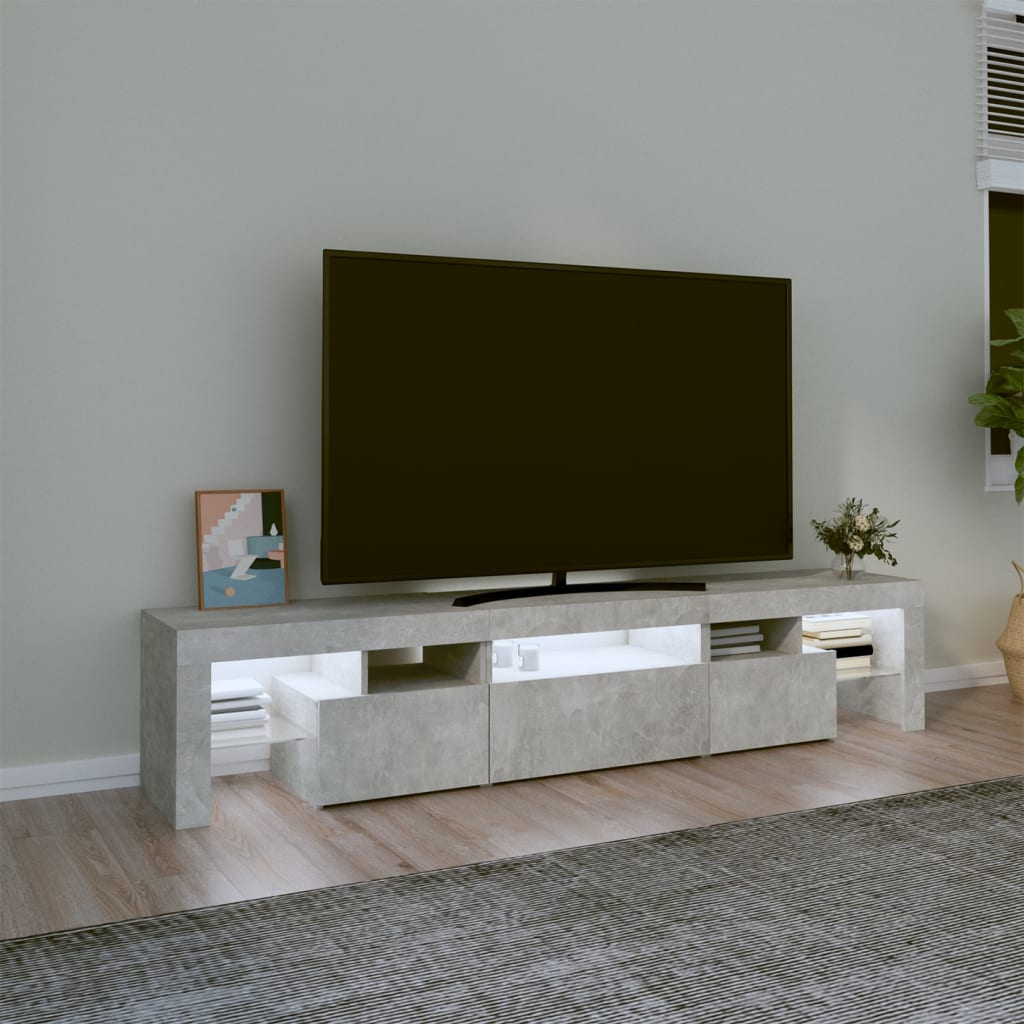 Betonszürke tv-szekrény led lámpákkal 200x36,5x40 cm