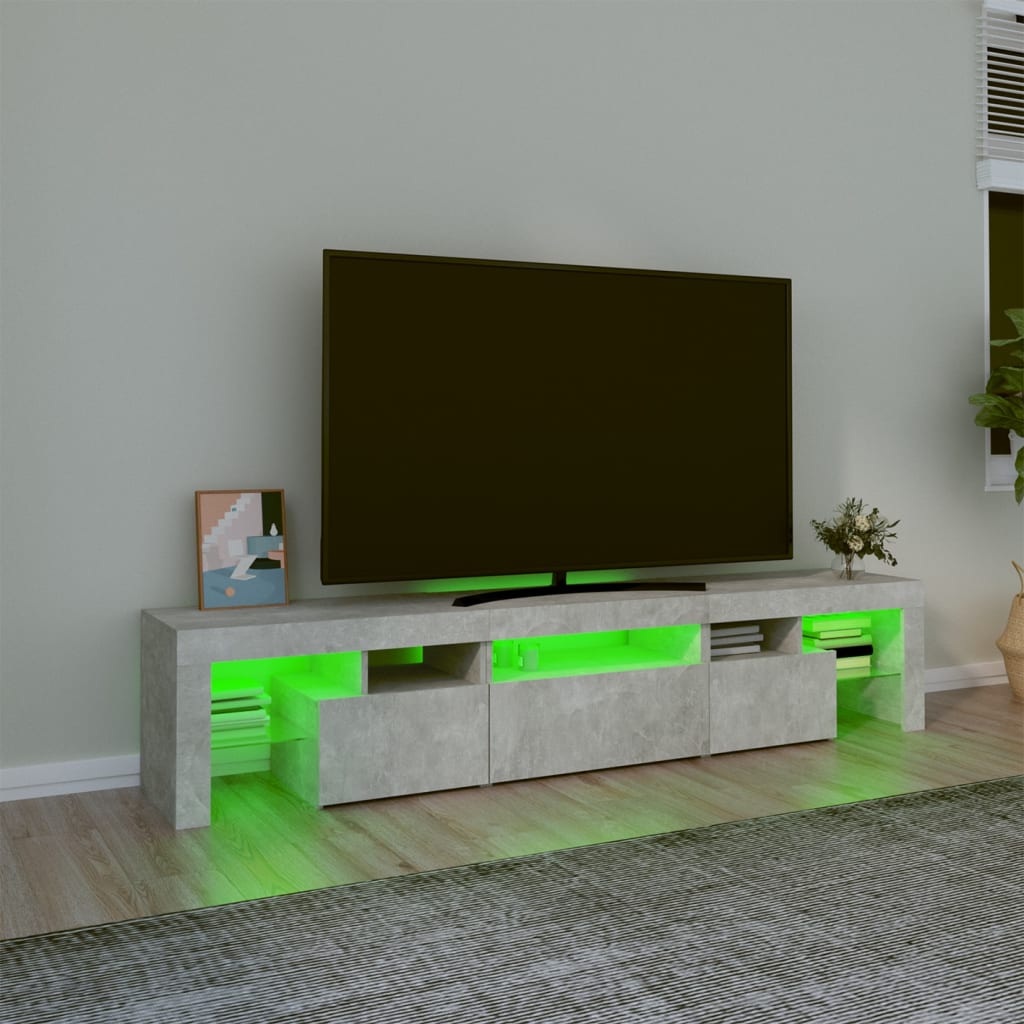 Betonszürke tv-szekrény led lámpákkal 200x36,5x40 cm