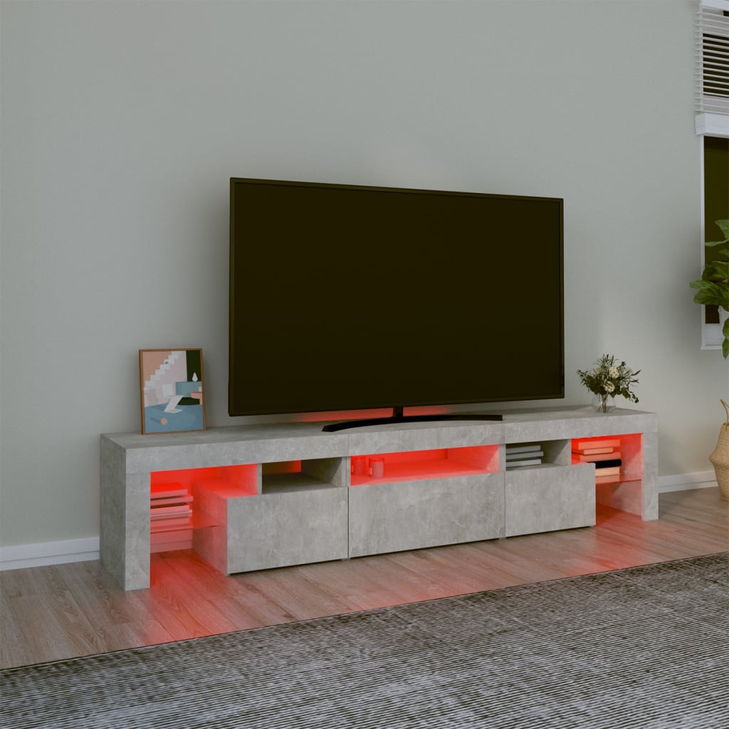 Betonszürke tv-szekrény led lámpákkal 200x36,5x40 cm