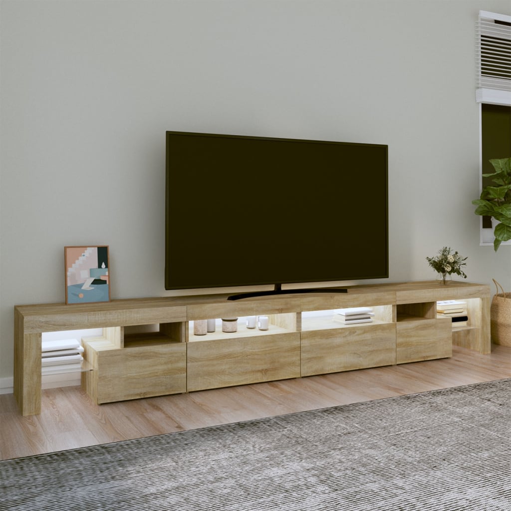 Sonoma-tölgy színű tv-szekrény led-lámpákkal