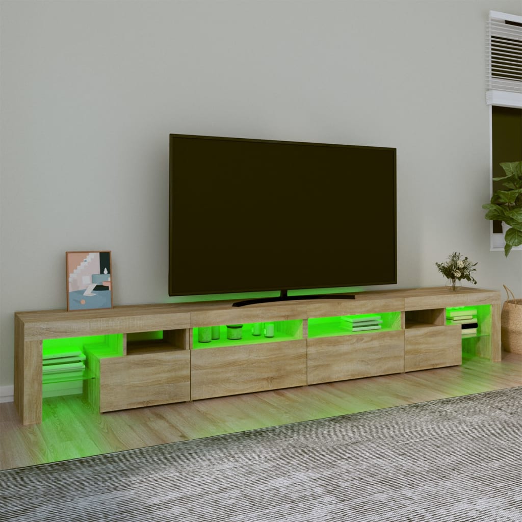 Sonoma-tölgy színű tv-szekrény led-lámpákkal