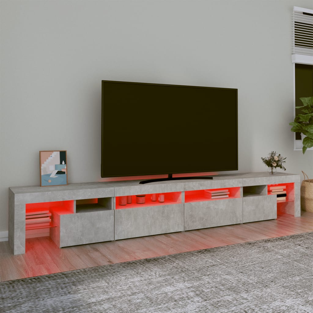 Betonszürke tv-szekrény led lámpákkal 260x36,5x40 cm