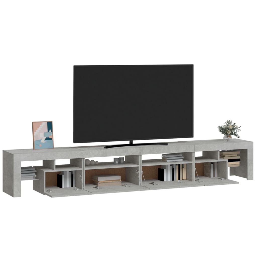 Betonszürke tv-szekrény led lámpákkal 260x36,5x40 cm