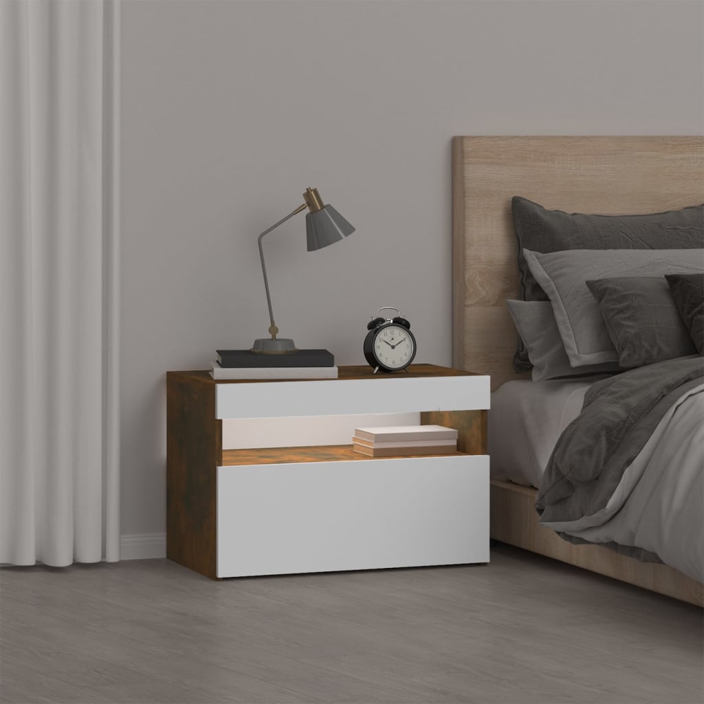 Füstös tölgyszínű éjjeliszekrény led világítással 60x35x40 cm Füstös tölgyszínű éjjeliszekrény led világítással 60x35x40 cm