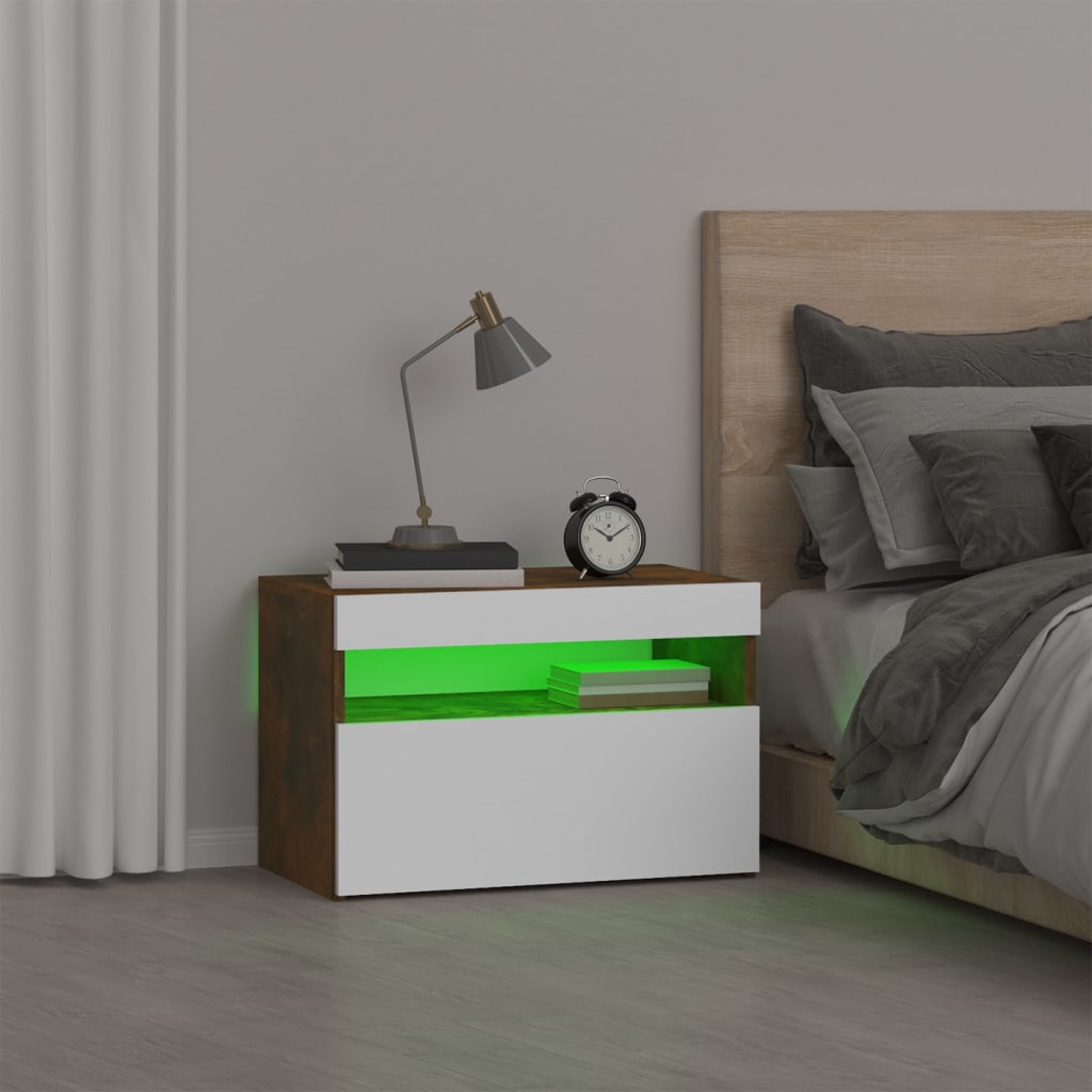 Füstös tölgyszínű éjjeliszekrény led világítással 60x35x40 cm Füstös tölgyszínű éjjeliszekrény led világítással 60x35x40 cm