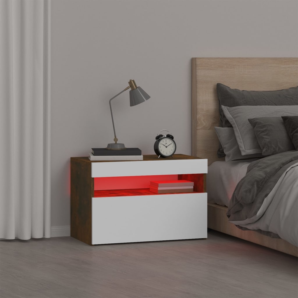 Füstös tölgyszínű éjjeliszekrény led világítással 60x35x40 cm Füstös tölgyszínű éjjeliszekrény led világítással 60x35x40 cm