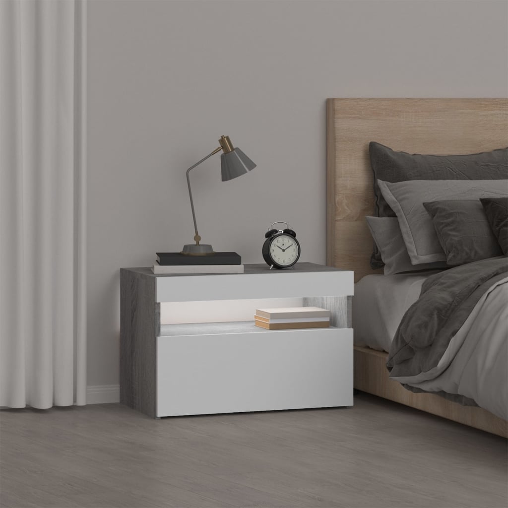 Szürke sonoma színű éjjeliszekrény led világítással 60x35x40 cm