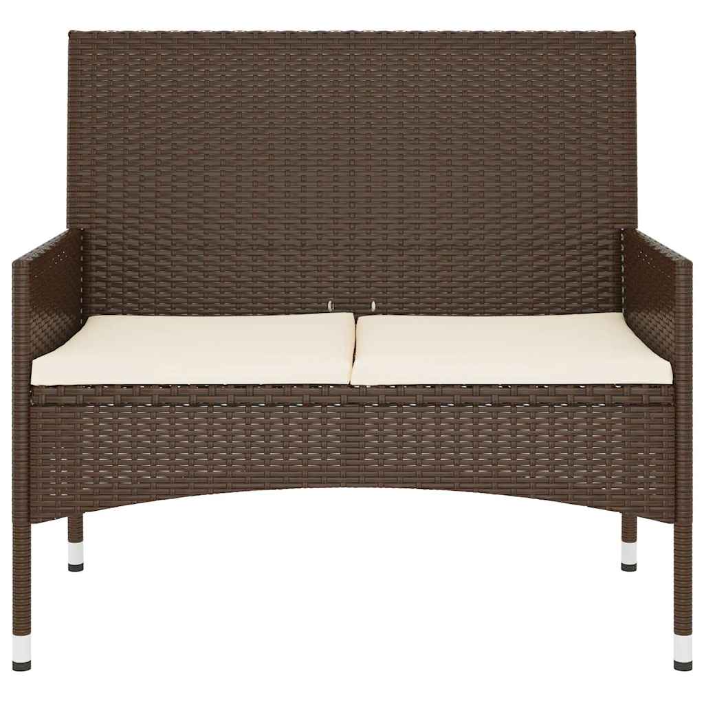 2 személyes barna polyrattan kerti kanapé párnával