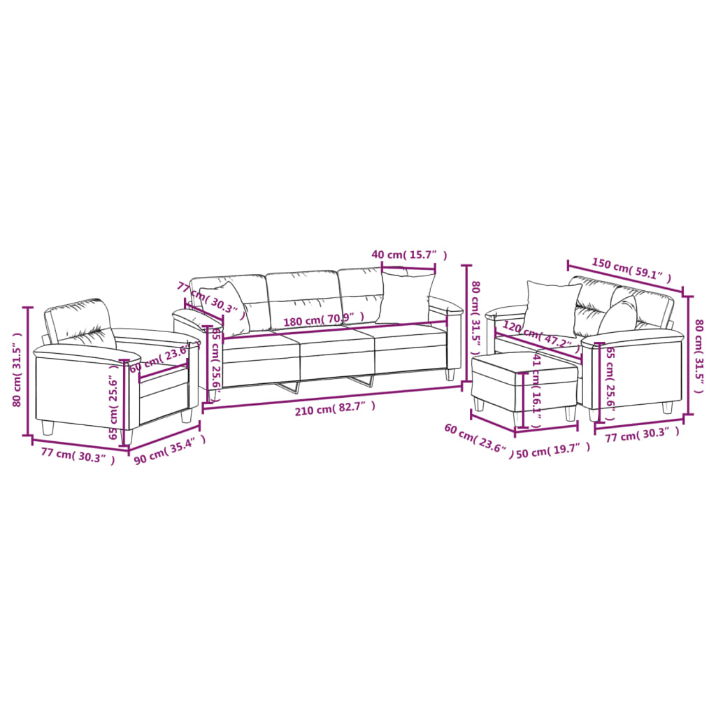 4 részes fekete mikroszálas szövet ülőgarnitúra párnákkal