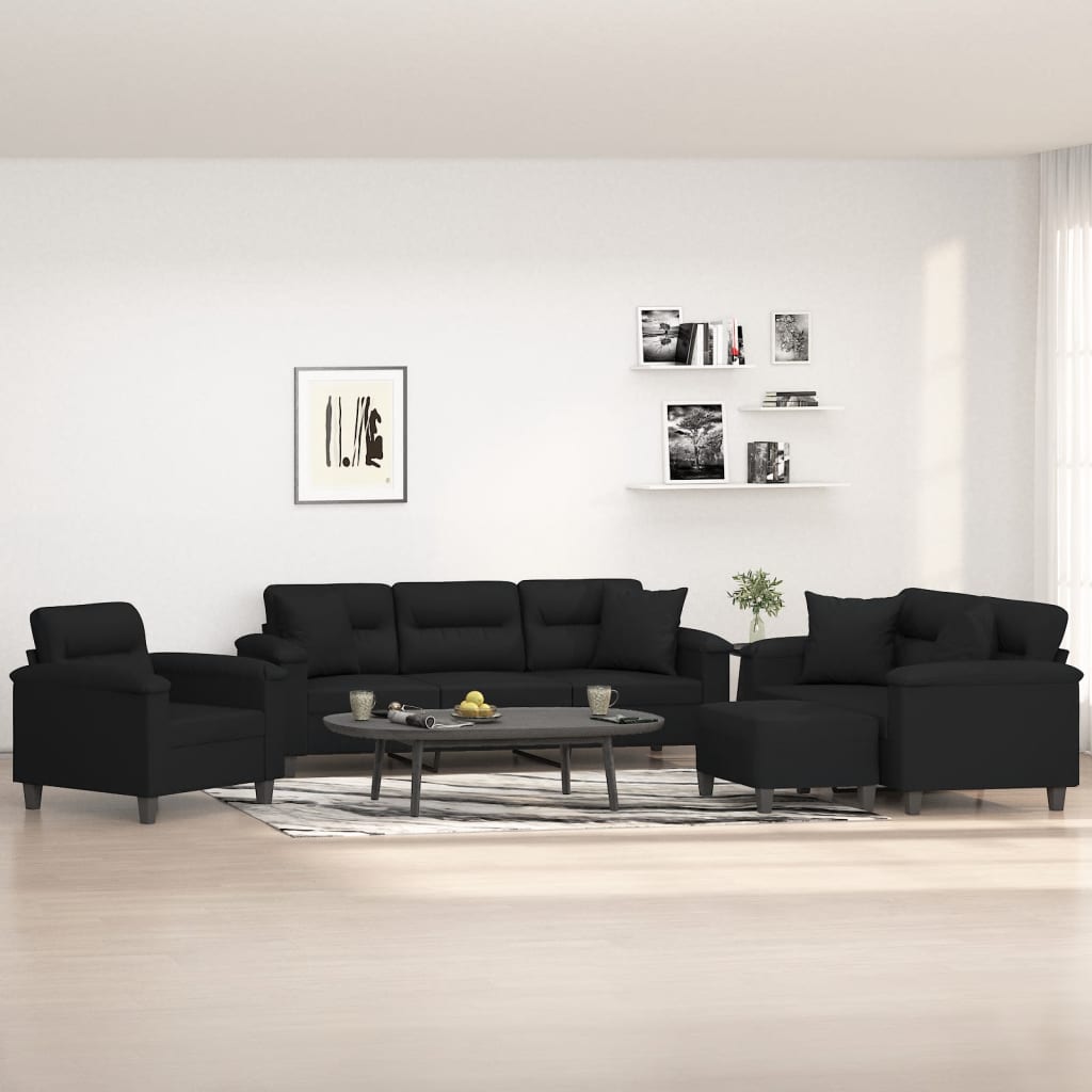 4 részes fekete mikroszálas szövet ülőgarnitúra párnákkal