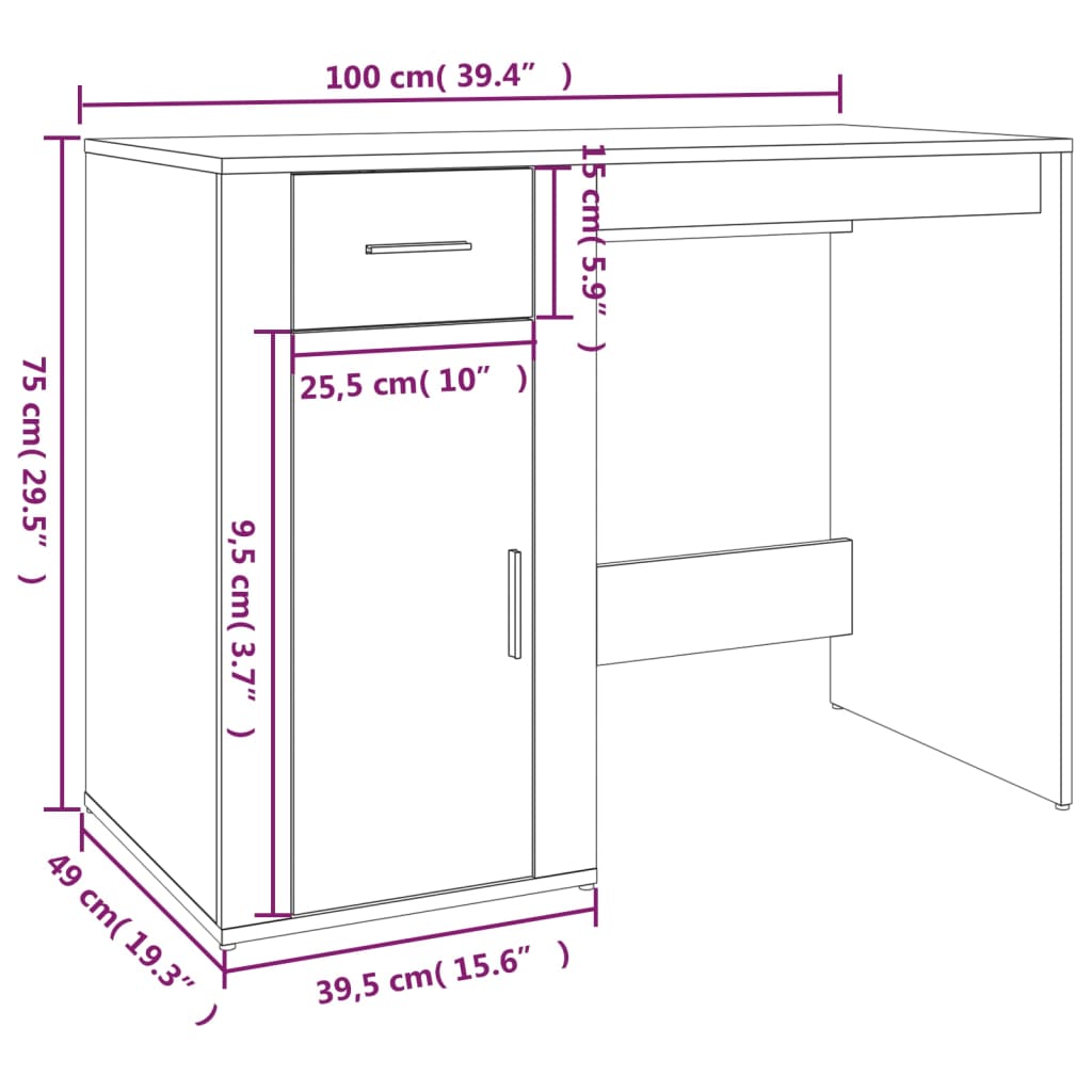 Betonszürke színű szerelt fa íróasztal 100x49x75 cm