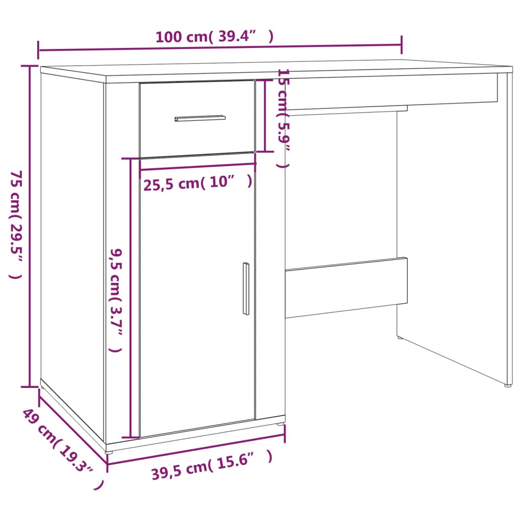 Barna tölgy színű szerelt fa íróasztal 100x49x75 cm Barna tölgy színű szerelt fa íróasztal 100x49x75 cm