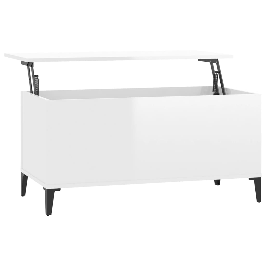 Magasfényű fehér szerelt fa dohányzóasztal 90x44,5x45 cm Magasfényű fehér szerelt fa dohányzóasztal 90x44,5x45 cm