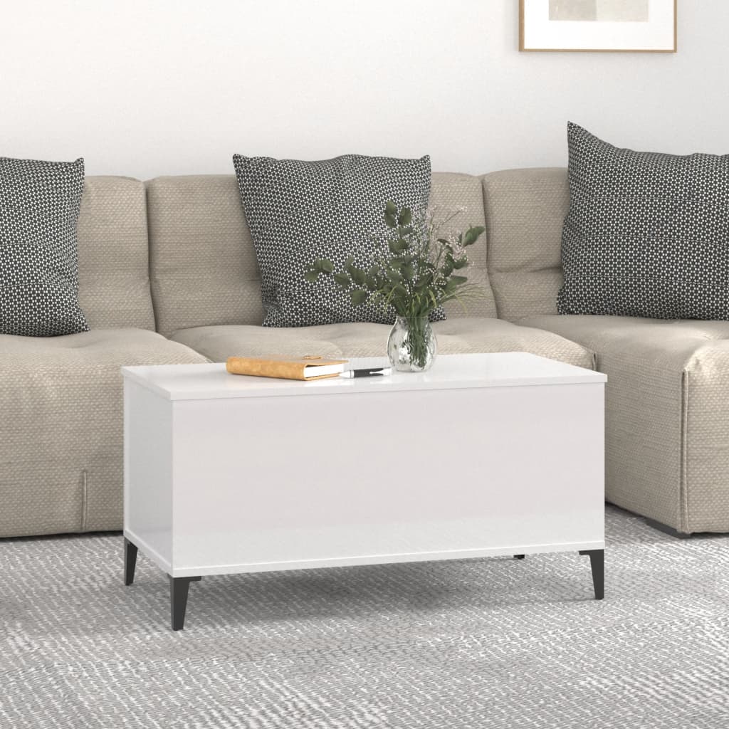 Magasfényű fehér szerelt fa dohányzóasztal 90x44,5x45 cm Magasfényű fehér szerelt fa dohányzóasztal 90x44,5x45 cm