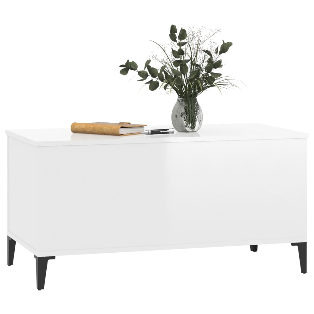 Magasfényű fehér szerelt fa dohányzóasztal 90x44,5x45 cm Magasfényű fehér szerelt fa dohányzóasztal 90x44,5x45 cm