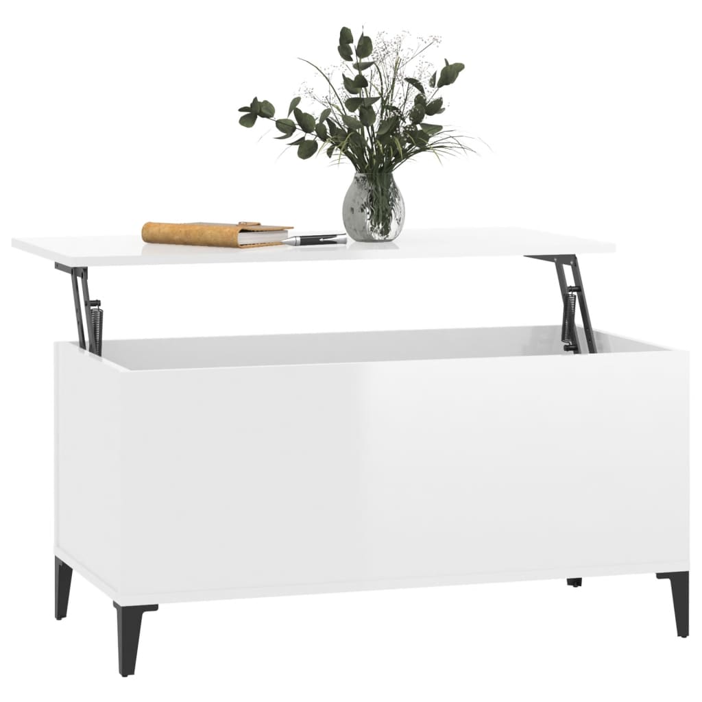 Magasfényű fehér szerelt fa dohányzóasztal 90x44,5x45 cm Magasfényű fehér szerelt fa dohányzóasztal 90x44,5x45 cm