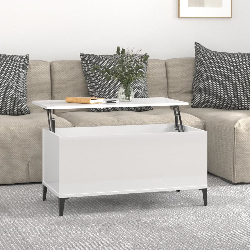 Magasfényű fehér szerelt fa dohányzóasztal 90x44,5x45 cm Magasfényű fehér szerelt fa dohányzóasztal 90x44,5x45 cm
