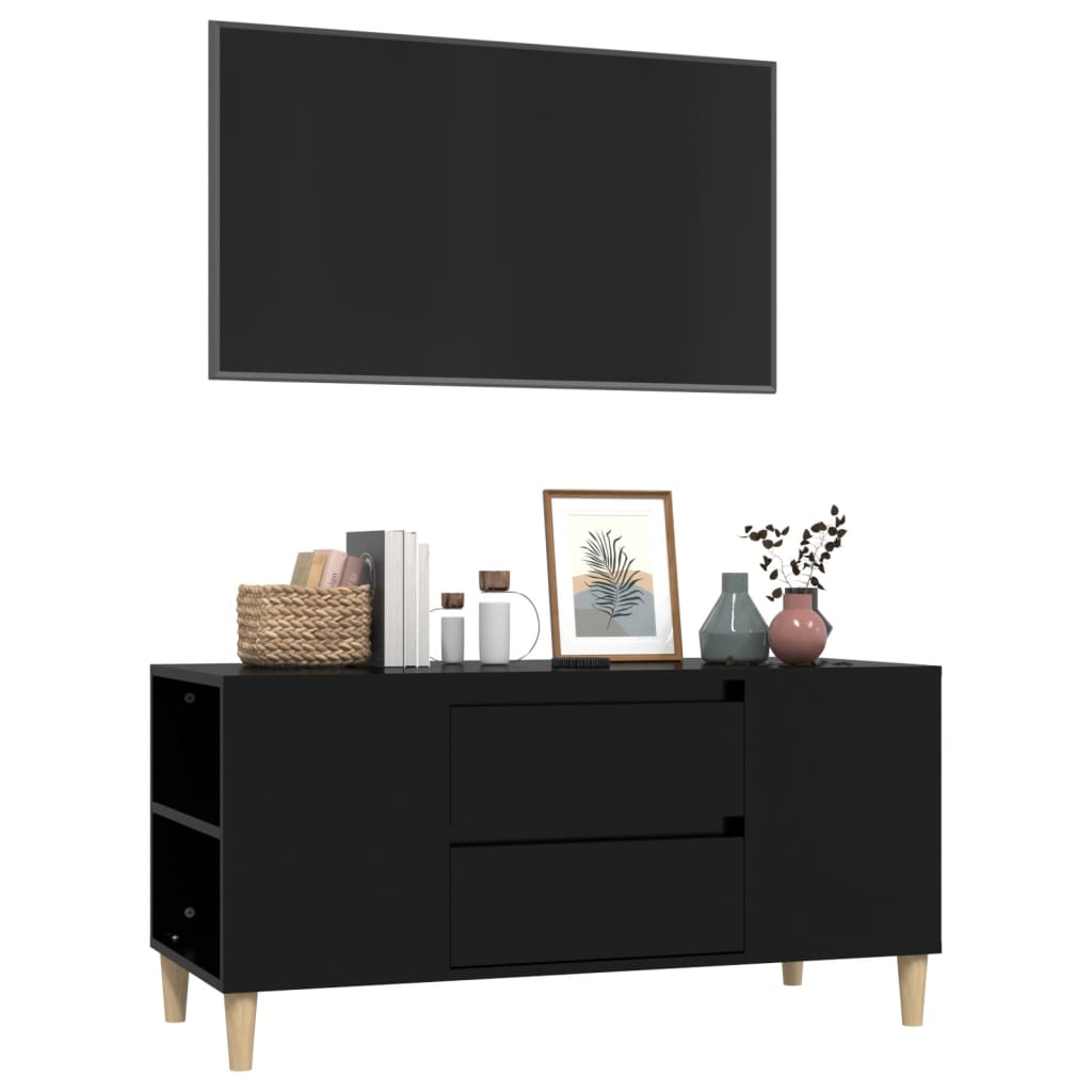 Fekete szerelt fa tv-szekrény 102x44,5x50 cm Fekete szerelt fa tv-szekrény 102x44,5x50 cm